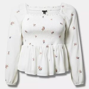 Floral Smocked White Blouse